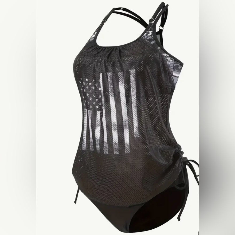 Black Flag Geometric Tankini Set - Picture 8 of 10
